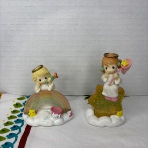 Vintage Precious Moments 2004 Angel Figurines with Rainbow 🌈 & Star Accents